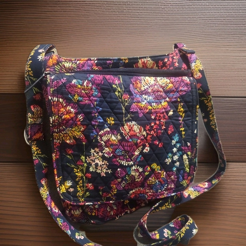 Vera Bradley Crossbody Bag W/Wallet Coin Purse Midnight Wildflowers Quilted NWOT
